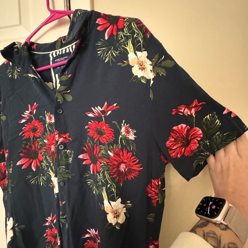 Denim & Flower Navy and Red Floral Shirt - Picture 2 of 4